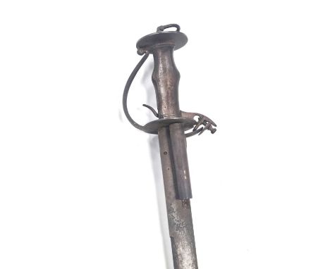 An unusual Indo-Persian flintlock combination tulwar type swordearly-mid 19th centurywith a flat disc pommel and guard, broad