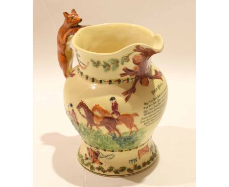 Fieldings musical John Peel hunting jug with fox handle, 19cm high 