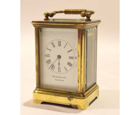 Miniature brass carriage clock, retailer's name Drummond &amp; Co of Melbourne, 8cm high 