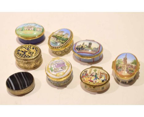 Group of Halcyon Days enamel boxes, one of Marlbury Hall, York, limited edition 5/500, View of Westminster Hall, limited edit