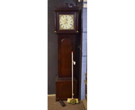 Late 18th/early 19th century mahogany long case clock, Bedford of Hingham, painted square dial with circular Roman chapter ri