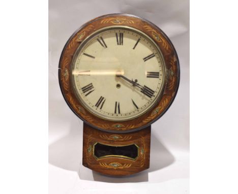 Oak cased, probably American, wall clock, the circular face with Roman chapter ring, 59cm high 