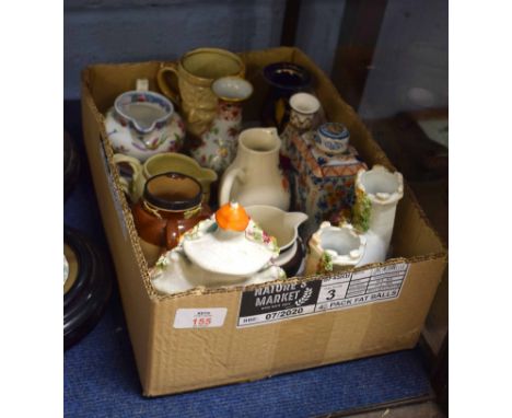 Collection of 19th century English pottery and a Dutch Delft caddy and cover, also a Chinese style sparrowbeak jug (12)