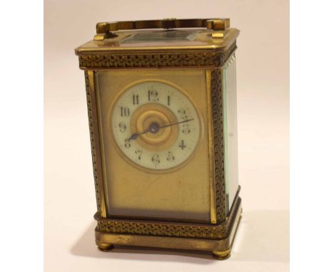 Late Victorian French brass carriage clock, with circular Arabic chapter ring, 12cm high