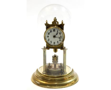 Anniversary clock with white enamel dial under a glass dome 