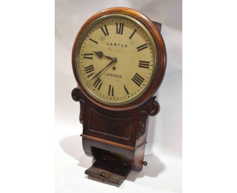 Mahogany cased dial clock, circular face with Roman chapter ring, Carter (Corn Hill, London), 65cm high