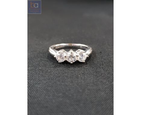 18 CARAT WHITE GOLD 3 STONE DIAMOND RING WITH 0.75 CARAT OF DIAMONDS 