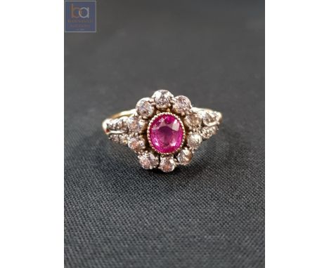 ANTIQUE 18 CARAT GOLD RUBY AND DIAMOND RING WITH 1 CARAT OF DIAMONDS - NO HALLMARKS BUT TESTED 