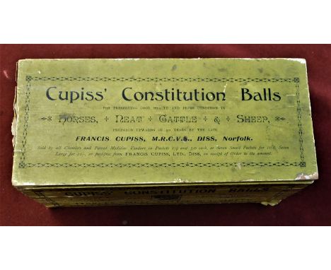 Box-Rare Horse-Sheep-Cattle Medkind Box 19th C -'Cupiss' Constitution Balls Francis Cupliss-Diss Norfolk - interesting item -