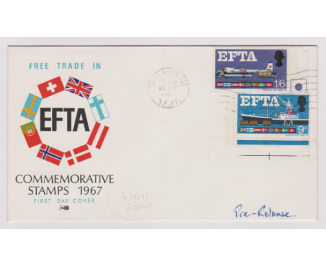 1967 - EFTA Set First Day Cover error pre-release 16 Feb, 4 days early. Ex Robert Auty GB Errors Collection