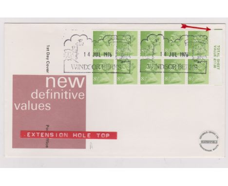 1976 -(14 July) 8.1/2p First Day Cover, Windsor H/S on mint block of (10), one with extension hole at top the other extension