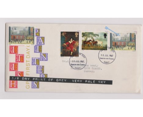 1967 - Paintings Set FDC with 1/6d Dry Print on Gray, very pale Sky. Ex Robert Auty GB Error Collection