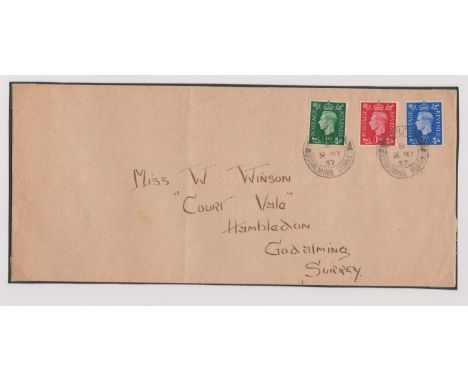 1937-KGVI FIRST DEFINITIVE Pre-release FDC, CDS 9th May-Godalming, Surrey, instead of 10th May. Cat £40. Ex Robert Auty GB Er