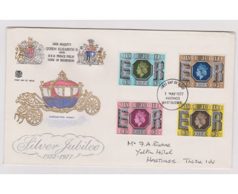 1977 - Silver Jubilee Set of four on Stuart FDC error pre-release (1 May) 1977, (first day 11 May). Ex Robert Auty GB Errors 