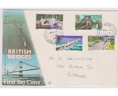 1968 - (29 April) British Bridges Set First Day Cover, error 9d value phosphor omitted. Ex Robert Auty GB Errors Collection