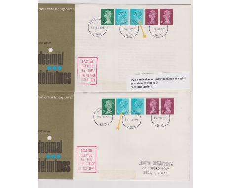 1971 - (15 Feb) Coil First Day Cover 1/2p with constant variety scarce at right'. Ex roll no.8 and similar with 1/2p refund c
