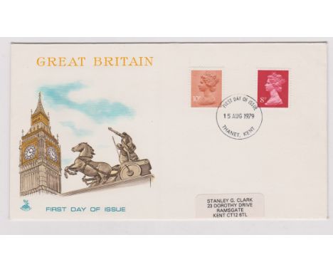 1979 - 10p and 8p First Day of issue dated 15 Aug 1979, pre-release of the issue date 20 August 1979. Ex Robert Auty GB Error