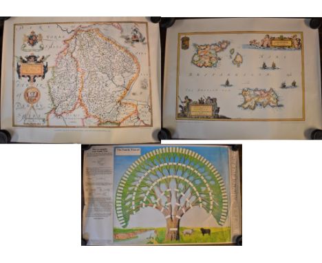 Poster - Maps (4) Wales - first printed 1684. Measures 58cm x 50cm, Lincolnshire &amp; Nottingham First printed 1576. Retro 1