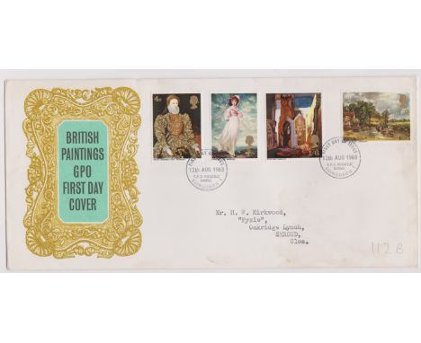 1968 - (12 Aug) British Paintings Set on Bureau First Day Cover, Error 1/- phosphor omitted-Ex Robert Auty GB Errors Collecti