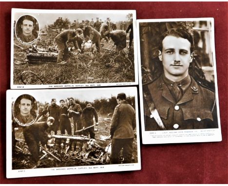 Zeppelin-1916 postcard of Lt. Robinson VC., and the wreaked Zeppelin he attacked and shot down at Cuffley, 3rd Sept 1916 Rota
