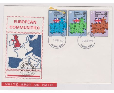 1973 - European Communities Set on First Day Cover variety white spot on Queen hair. Ex Robert Auty GB Errors Collection