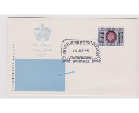 1977 -(1st June) 9p FDC silver Jubilee Exhibition Trafalgar Square - error silver omitted on First Day Cover Panel - Ex Rober