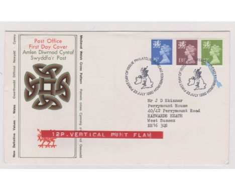 1980 (27 July) Scottish Regionals FDC, 12p with vertical print flaw. Ex Robert Auty GB Errors Collection