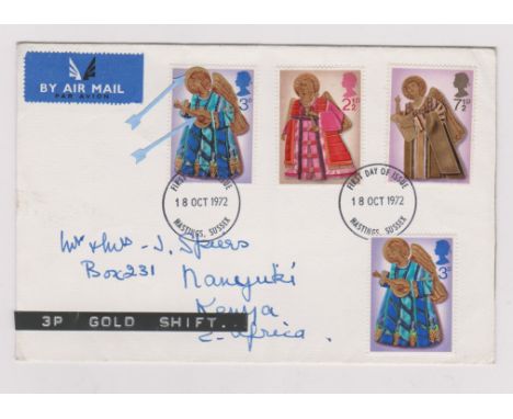 1972 - Christmas Set First Day Cover error 3p gold shift. Ex Robert Auty GB Errors Collection
