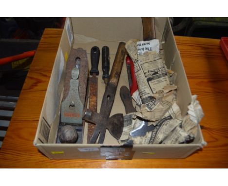 A box of various hand tools 