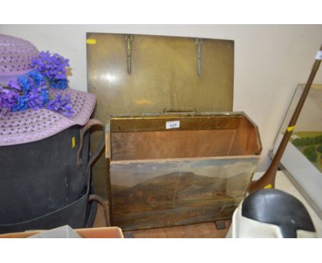 A brass fire screen together with a brass paper rack 
