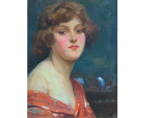 John Sanderson WELLS (1872-1955)Portrait of a fashionable young lady ( It is the vendors belief that she wears a Crysede shaw