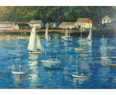 Andrew TOZER (b.1974) Golden Summer Light Towards FlushingOil on boardSigned, gallery label to verso dated 200442 x 59cmCondi
