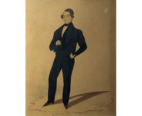 English School, 19th CenturyPortrait of a Gentleman standing full-length, with the Lander Monument Truro in the backgroundInd