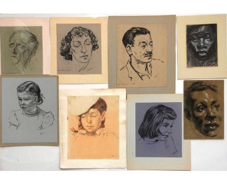 Hyman SEGAL (1914 - 2004)A Portrait of Harry WelchmanTogether with 7 other portraitsRed and black Conte, chalkEach signedVari