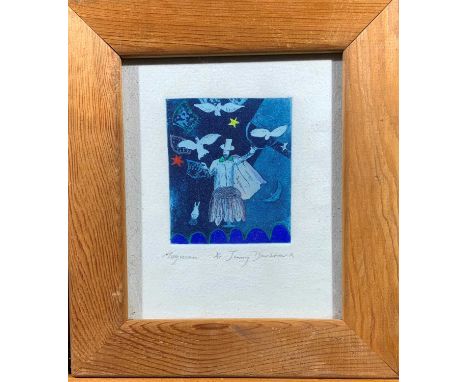 Jenny DEVEREUX (b.1945)'Magician'LinocutSigned in pencil and inscribed as titled15.5 x 13cmTogether with Michael ForemanWhite