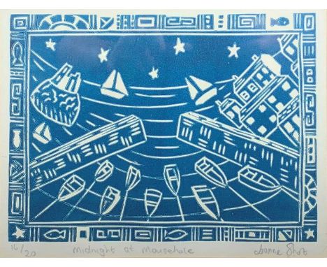 Joanne SHORT (British, 20th Century)Midnight at MouseholeMonochrome printSigned, inscribed as titled and numbered 16/20 in pe