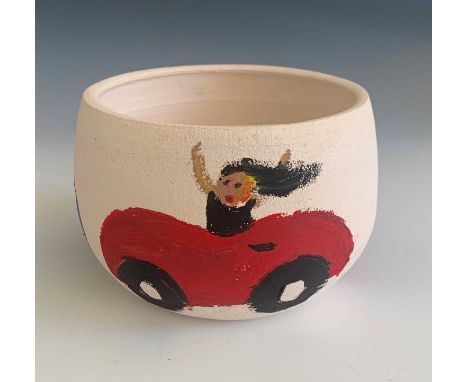 Simeon STAFFORD (b.1956)Bumper Cars Oil on ceramic pot Signed and dated 17.6.11 to base Height 8.5cm, diameter 11cm 