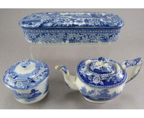 A group of early nineteenth century blue and white transfer-printed wares, c. 1825. To include: a rural scene pattern miniatu