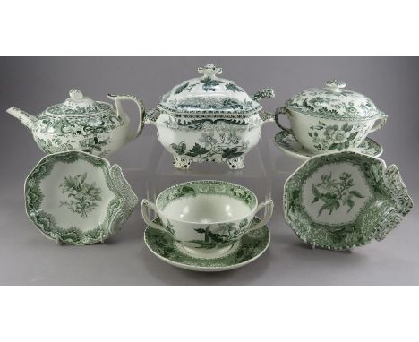 A group of early nineteenth century green and white transfer-printed Copeland and Garrett wares c. 1835. To include: a Gerani