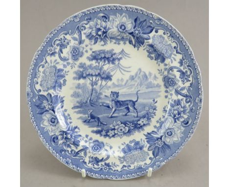 An early nineteenth century blue and white transfer-printed Spode Aesop's Fables series small plate, c. 1828. It is printed w