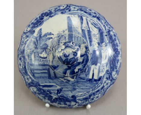 An early nineteenth century blue and white transfer-printed Spode Chinese of Rank broth pot lid, c. 1825. It is unmarked to t