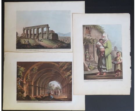 A group of three Luigi Mayer unframed prints used by Spode as a source image for their early nineteenth century blue and whit