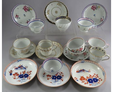 A group of late eighteenth, early nineteenth century Newhall tea wares , c. 1790-1810. To include: a trio, three tea bowls an