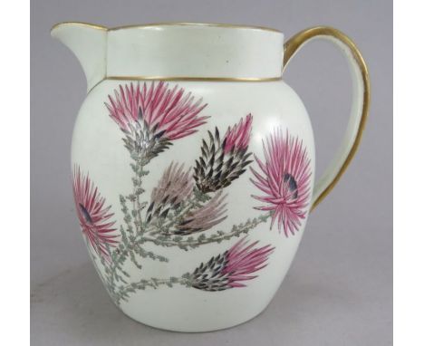 An early nineteenth century black and white transfer-printed and hand-painted Wedgwood Botanical jug, c. 1810. It is marked t