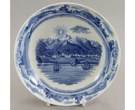 A rare early nineteenth century blue and white transfer-printed Spode Continental Port/Foreign Port saucer, c. 1825. It is ma