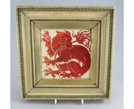A late nineteenth century William de Morgan type tile, possibly by Minton &amp; Co, c. 1895. It is framed. 26 cm wide. (1)

C