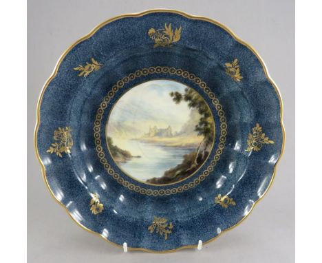 An early twentieth century Royal Worcester porcelain, hand-painted titled scene soup dish, c. 1900-20. It has a titled scene 
