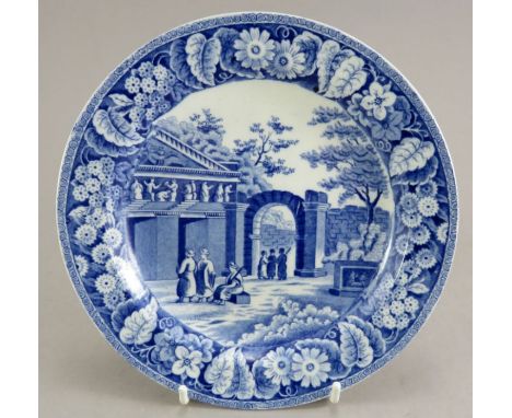 An early nineteenth century blue and white transfer-printed Spode Caramanian The Turk pattern plate, c. 1810. It is marked to
