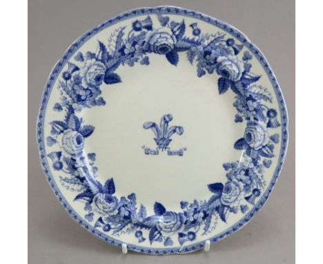 An extremely rare early nineteenth century blue and white transfer-printed Spode Armorial plate for the Prince of Wales Gun R