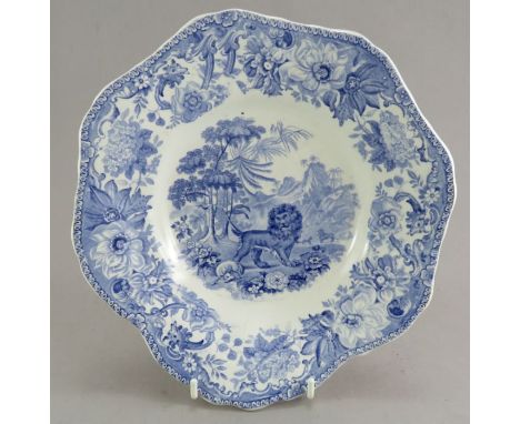 An early nineteenth century blue and white transfer-printed Spode Aesop's Fables series handled dessert dish, c. 1828. It is 